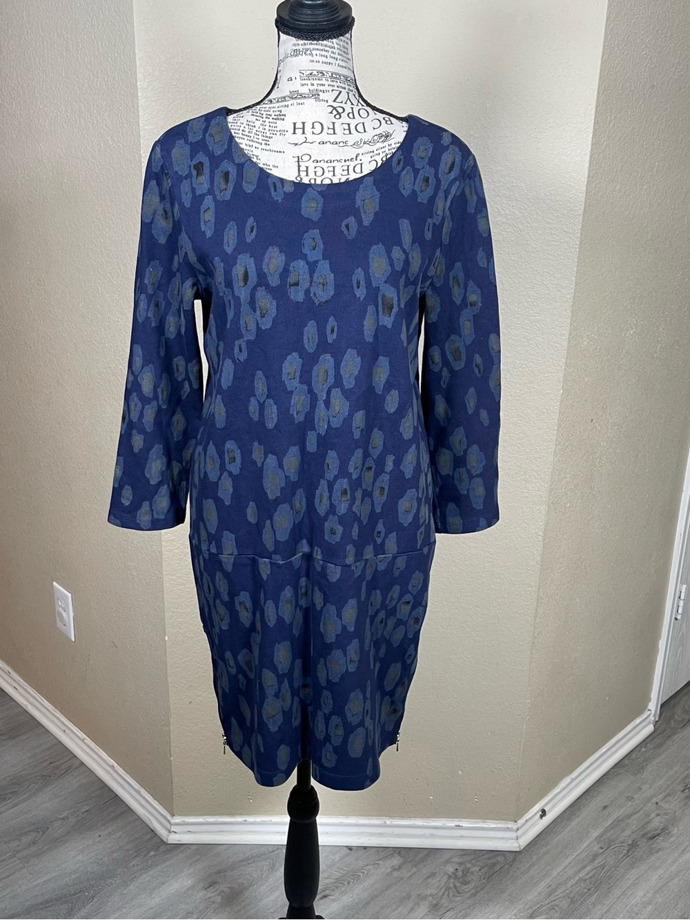 GAP Navy Blue Patterned Long Sleeve Shift Dress